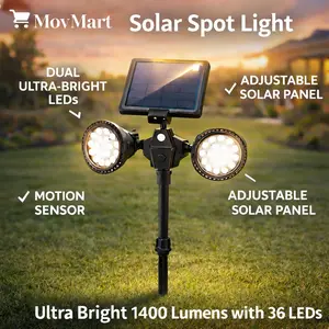 MovMart Solar Outdoor Motion Sensor Spotlights, 1400-Lumens 36 LED Dual Heads Waterproof Security Wall Lights, for Patio, Garden Home Improvement Outdoor Lighting