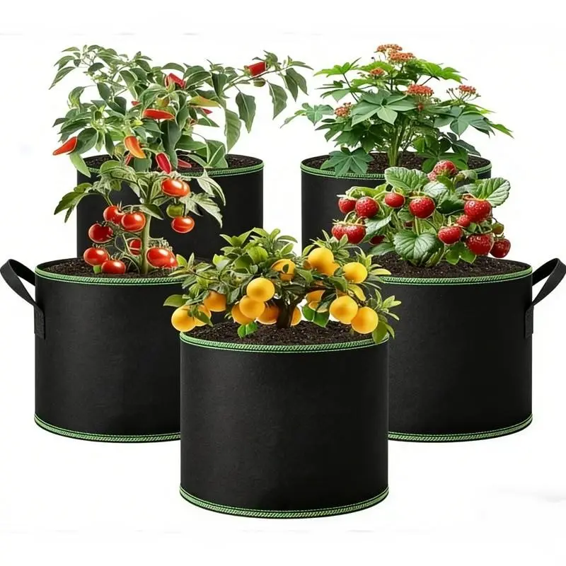 5-Pack 7/5 Gallon Planting Bags, Garden Planters with Handles, Outdoor Planters, Patio Planters, Potato Planting Bag, Potato Grow Bag, Ideal for Strawberries, Vegetables, Herbs, Durable and Reusable