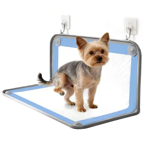 Food-Grade Silicone Dog Pee Pad Holder, 24x24in Fit, Chew-Resistant Leak-Proof Non-Slip Puppy Toilet Training Accessory with Fixed Buttons, Camping Bathroom Splash Guard, Foldable Wall Protection Easy-to-Clean Tool