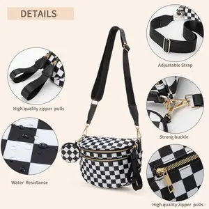 Black and White Checkered Nylon Bum Bag Plus Size Friendly Fanny Pack - Spacious Design for Essentials  Great gift belt bags crossbody