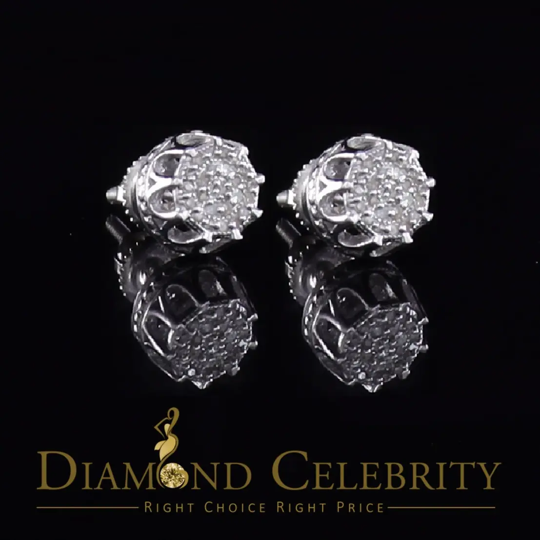 Diamond Celebrity's 925 Sterling Silver 0.12ct Diamond For Women's/ Men's White Stud Round Earrings