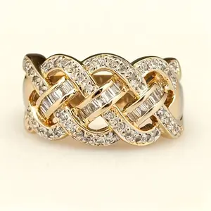 Gold tone woven band ring.Bold interlocking jewelry.Art deco inspired fashion ring.Braided Chain Statement Ring | Gold Tone Mixed-Cut Crystal Jewelry.Intricate woven metal design.Everyday luxury accessory.Stackable bold fashion ring.