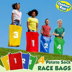 4 Pack Durable Canvas Potato Sack Race Bags, Fun Summer Outdoor Lawn Games, Ideal for Family Entertainment, Lightweight & Easy to Carry