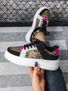 New Leopard Print Women's Casual Sneakers, Comfortable Soft Low Top Lace-Up Running Shoes, Perfect for New Year, Valentine's Day, Outdoor Sports, Fashionable Sneakers