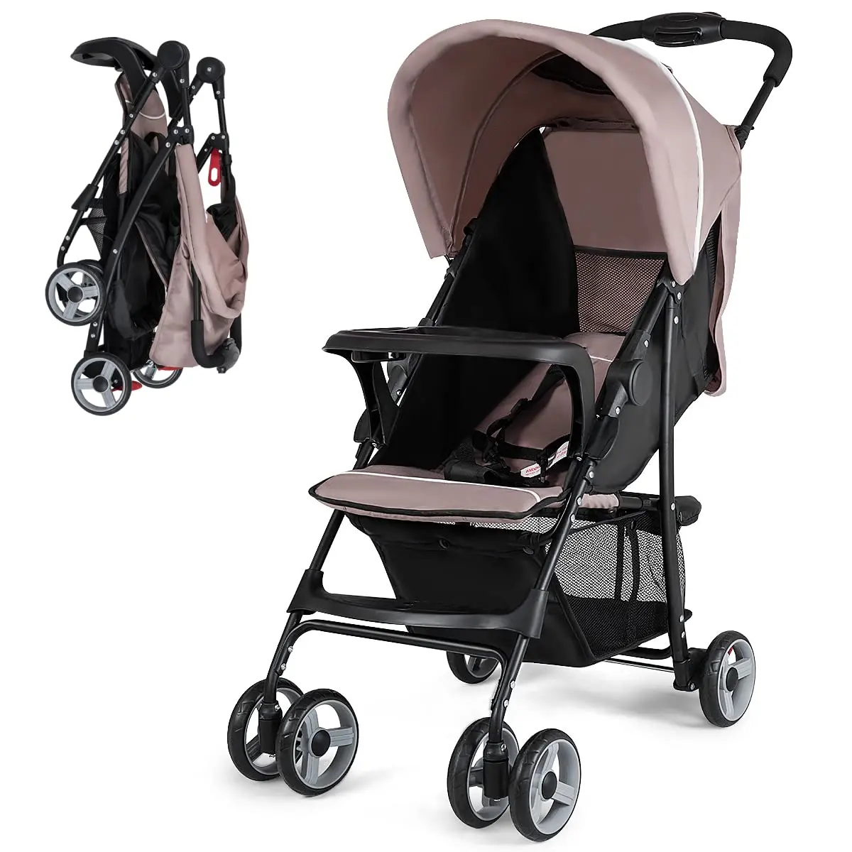 Costzon Lightweight Stroller, Compact Toddler Travel Stroller for Airplane, Easy One-Hand Fold Stroller w/Adjustable Backrest/Footrest/Canopy, 5-Point Harness, Storage Basket