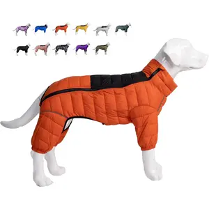 Warm 4 Legs Covered Waterproof Windproof Reflective Adjustable Zippered Outdoor Snow Jacket for Small Medium Large Dogs Orange M