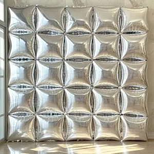 25 Pcs 2 Sided Silver Square Foil Balloon Wall with 2 Straws