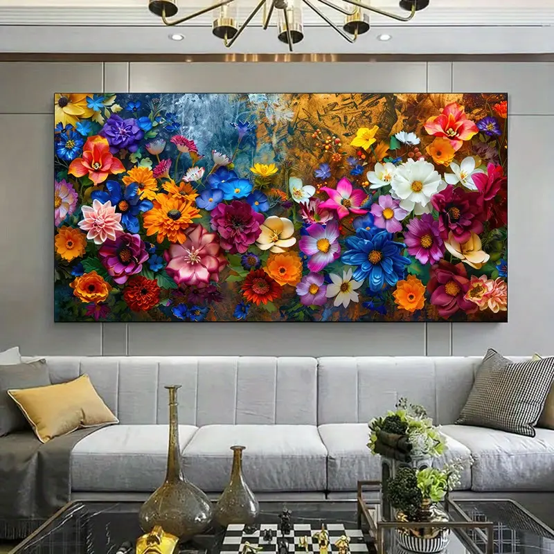 1-Piece Wood  Canvas Print - Large Vivid Floral Abstract Landscape Art, Decorative Modern Home Decor for Living Room, Dining Room, Bedroom Decoration, Floral Abstract Design