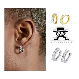 ORP Hip-Hop Ice Single Row Five Zircon Earrings For Man&Woman, Personality Trend Hip-Hop Earrings