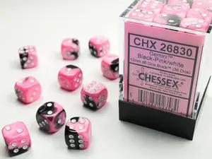 Gemini (Black Pink/White) Chessex Brand 12mm D6 Dice Set 36ct.