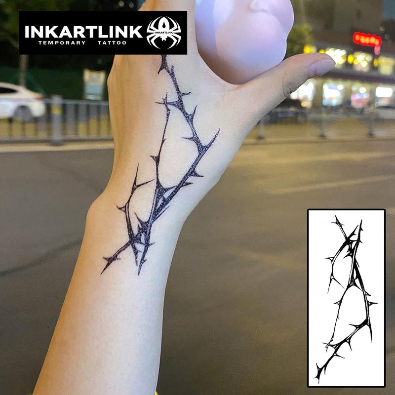 INKARTLINK Tattoo Tech, 2 Sheets Medium Semi Permanent Tattoo, Adult Art Design Temporary Tattoos, Lasts 1-2 Weeks, Waterproof, Realistic Look, No Adhesive, No Reflection (Thorn)