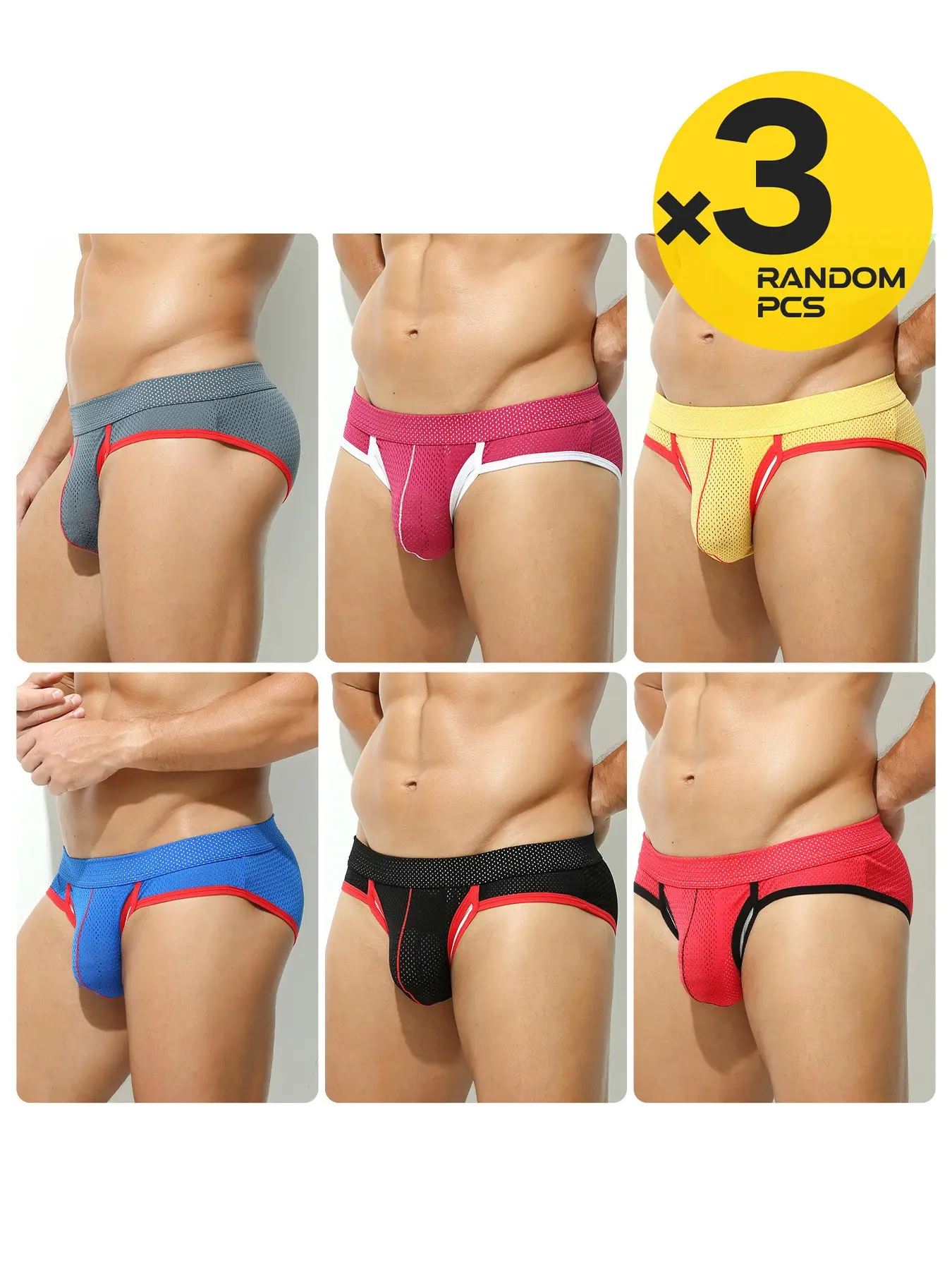 Random color combination 2,3,4-piece men's mesh breathable triangle pants, Underwear, Pure color, soft and comfortable, Summer breathable, Daily casual, sports, fitness