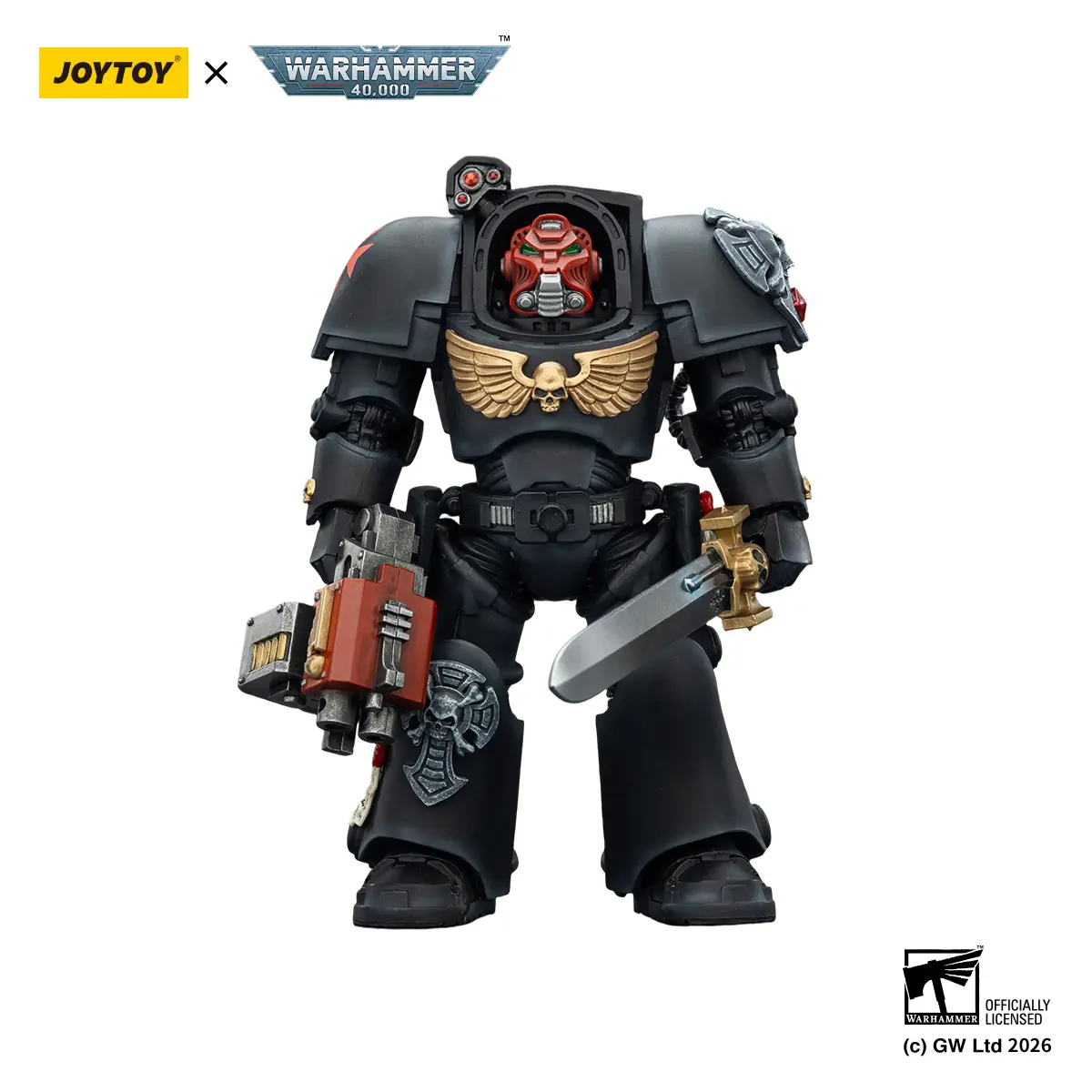 JOYTOY Warhammer 40k  1/18  Action Figure Black Templars Terminator 1 with Power Sword and Storm Bolter JT03097