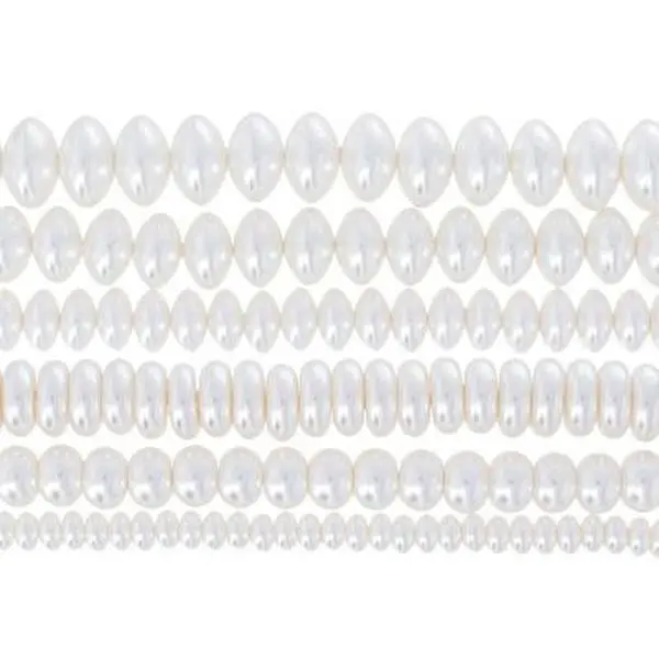 JTV White Glass Pearl Assorted Size Rondelle Bead Strand Set of 6
