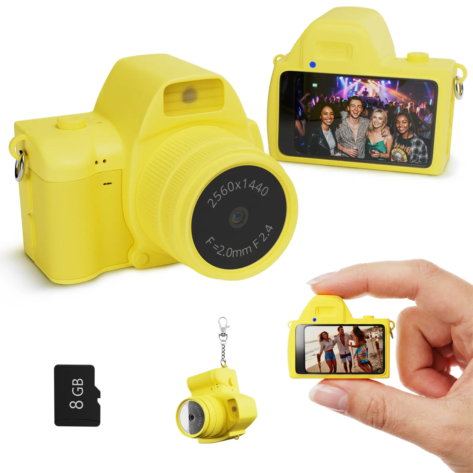 1080P Digital Camera with 8G SD Card, Mini Retro Camera, Portable Keychain Camera for Teenagers Students Boys Girls, Point and Shoot Camera for Gifts, Yellow