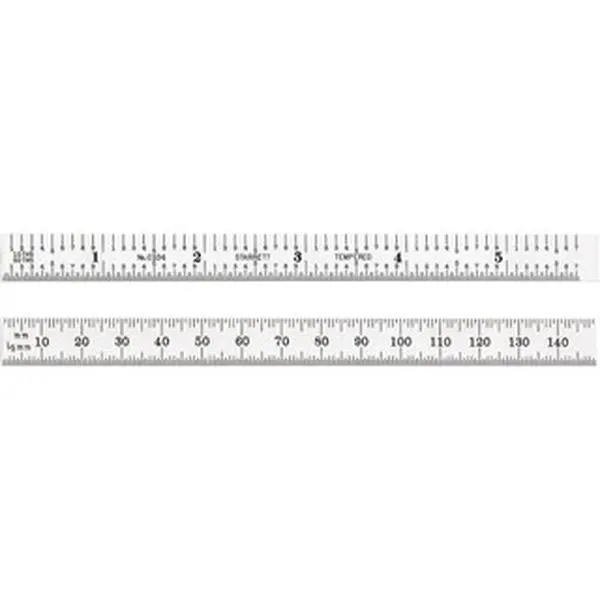 Starrett Chrome Plated Flexible Steel Ruler, 5-3/4" OAL, 1/2" OAW, Satin Silver Finish, Decimal & Metric Graduation (0.02", 0.1", 1/2", 1/50"), Model 56262, Rulers