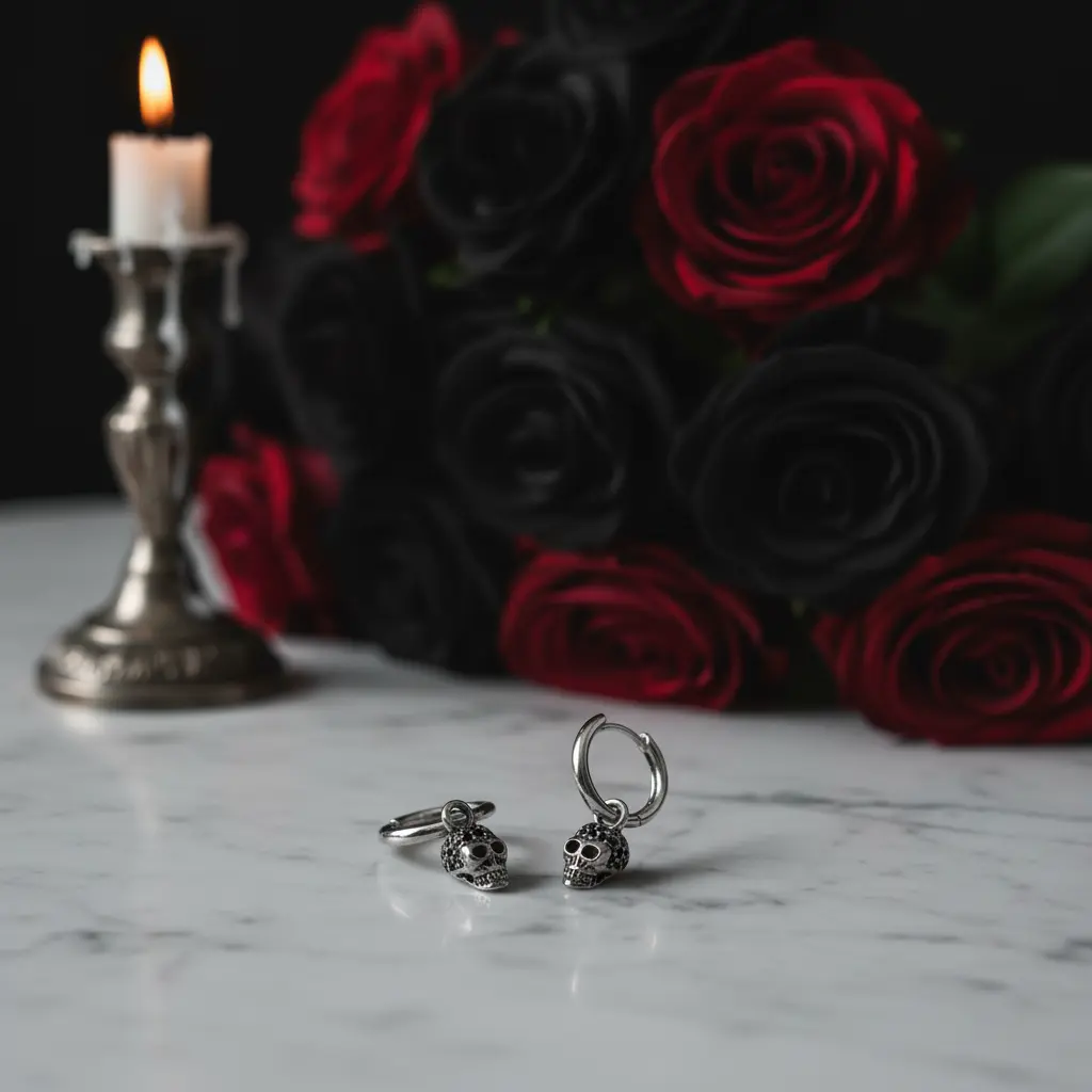 Black Diamond Option Pave Skull Hoop Earrings Black Diamond Option Pave Skull Hoop Earrings