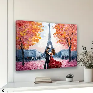 Framed, Room Decoration 1 Piece Eiffel Tower Dance Canvas Wall Art, Wooden Frame Romantic Paris Scene Print, Bachelorette Party Decoration, Woven Home and Office Decoration, Unique Christmas Gift, Suitable for Him or Her