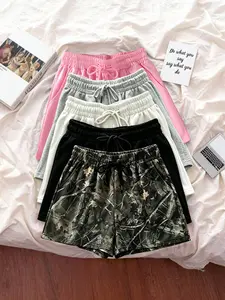 Women's Plain and Camo Print Sporty Shorts, Gym Shorts, Athleisure Shorts, Casual Comfortable Breathable Elastic Waist, Summer Daily Wear Ladies Shorts, Breathable Drawstring Shorts