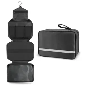 Toiletry Bag for Men & Women Large Toiletry Bags for Traveling Hanging Toiletry Bag Hygiene Bag with 4 Compartments  Bathroom Shower Bag (Black)