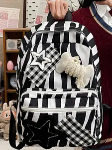 Women's backpack color blocking and contrasting backpack with five pointed star pattern zipper closure, versatile and fashionable, suitable for students, campus work, commuting, shopping, women's backpack