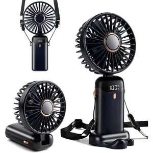Mini Handheld Fan - 4000mAh Type-C Rechargeable, 5 Speed Adjustable, 90 °   Foldable & 3-in-1 (Handheld/Neck/Desk) - Digital Display, Portable Small Fan for Women, Makeup, Travel, Office (Dark Blue)