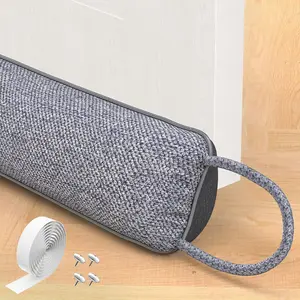 Door Draft Stopper for Bottom of Door, 36'' Heavy Duty Under Door Draft Blocker Gap Filler, Door Seal for Noise Light Cold Air, with Adhesive Strips, Dark Gray