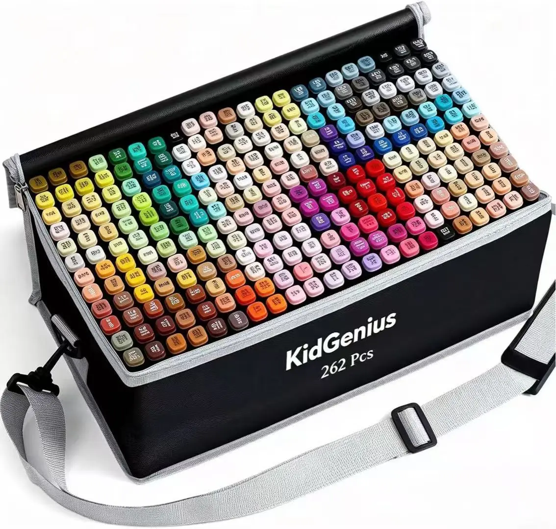 KIDGENIUS Unisex Dual-Tip Alcohol Markers (262/168/120 Count) for Teens+, Portable Set with Carrying Pouch, Waterproof Quick-Dry Drawing Art Supplies for Artistic Coloring & Art Creation