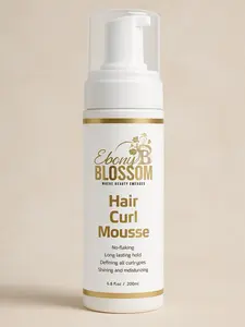 Ebony Blossom Hair Curl Mousse - Define Hold Shine Vegan Cruelty-Free Alcohol-Free Grapeseed Jojoba Hydrogenated Castor Propylene Glycol for Women with Natural Curly Coily Kinky Wavy Hair 3A-4C