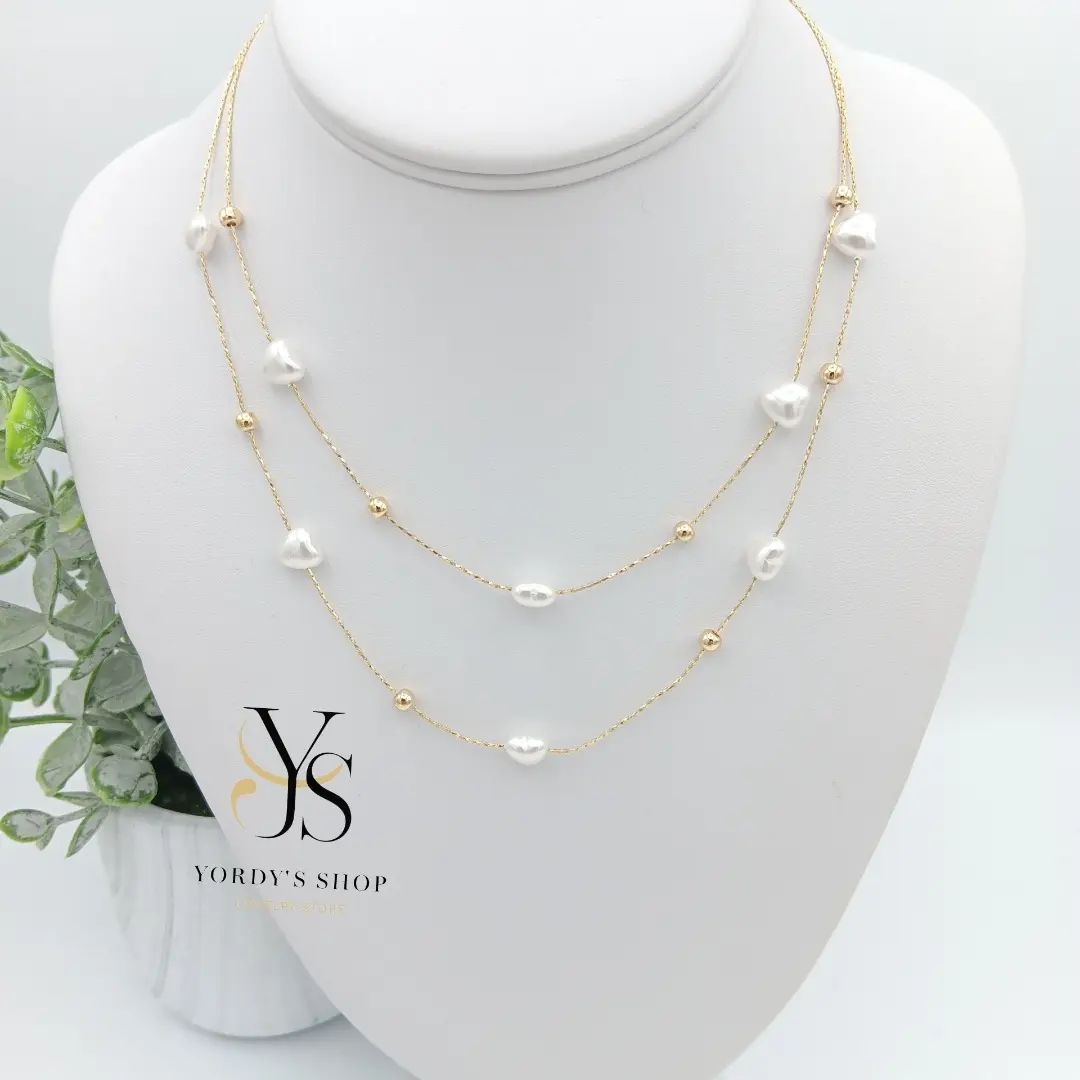 Yordy Women's Double Necklace with Artificial Pearls, Choker Style Design, Heart Design for Engagement Occasions, High Quality Craftsmanship