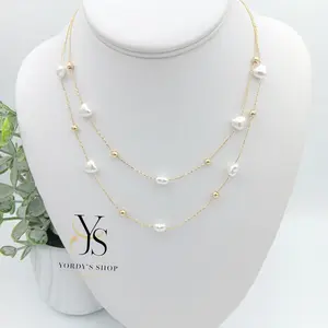Yordy Women's Double Necklace with Artificial Pearls, Choker Style Design, Heart Design for Engagement Occasions, High Quality Craftsmanship