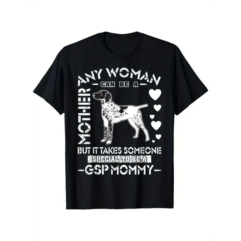 Men's Casual Cotton T-Shirt with Funny German Shorthair Pointer GSP Mommy Geometric Graphic, Normal Type Crew Neck Top, Machine Washable, Foldable, Graphic Art, Minimalist, Fitted Cut, All Over Print, Pure Cotton T-Shirts