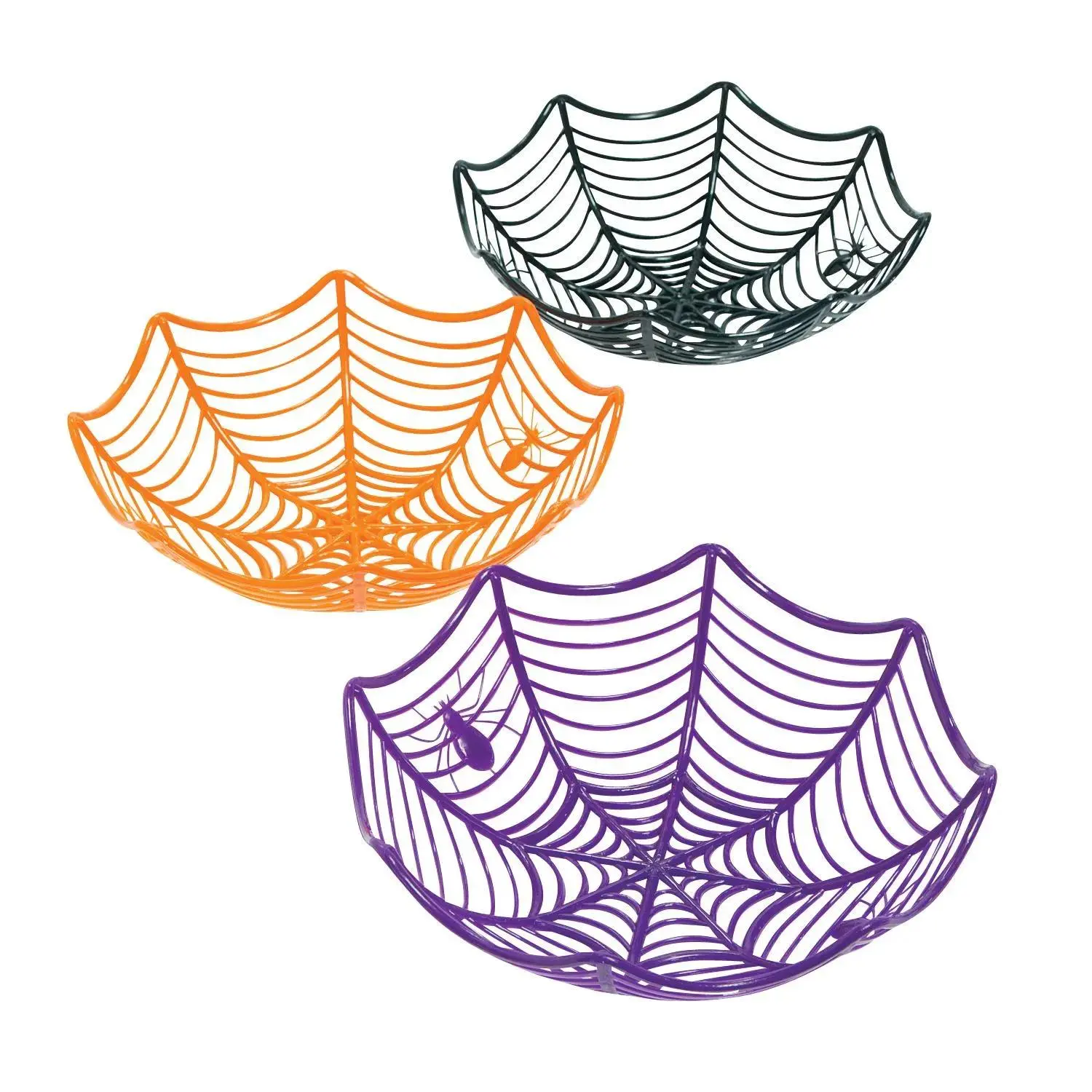 Disposable Multicolor Spider Web Baskets, 3 Pcs per Unit, 3" x 11" Size, Ideal for Holding Candy - Home & Festive Party Supplies Tableware