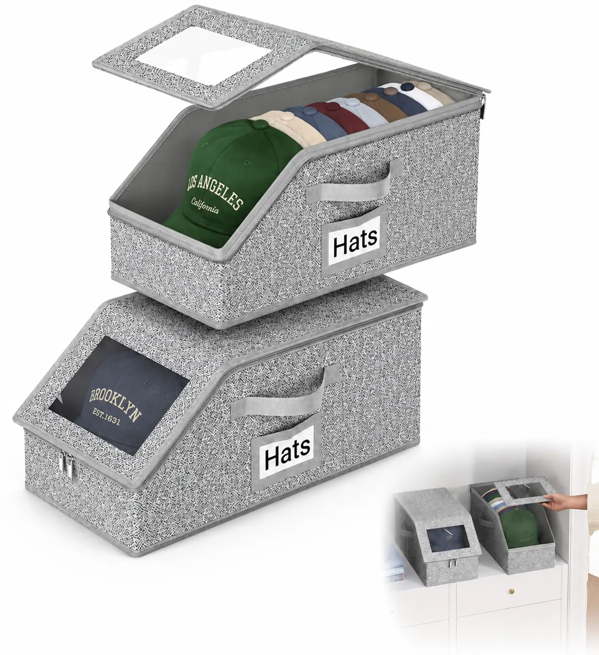 1/2 Pack Classic Stackable Cardboard Hat Storage Boxes, for Men’s Baseball Cap Wardrobe Sorting, Household Closet Organizer Container, 24-Cap Large Capacity Dustproof Practical Father’s Day Gift