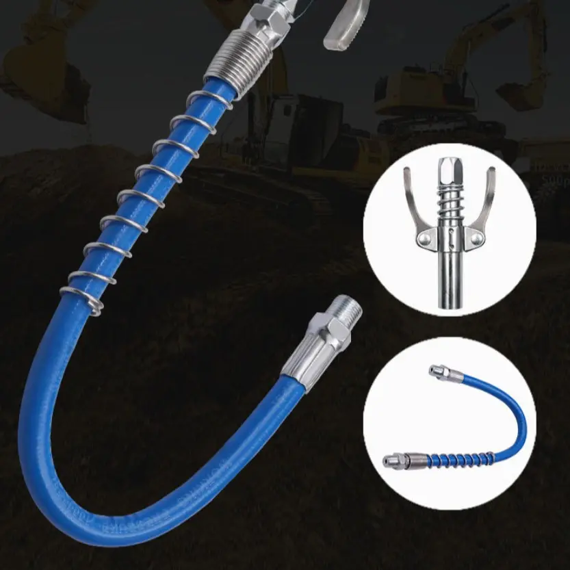 High-Quality Flexible Grease Gun Hose with Hard Iron Pipe, Versatile Grease Delivery Tube with Flat and Pointed Nozzles, Durable Connection Pipe for Heavy-Duty Use, Replacement Hose