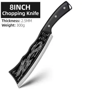 8-Inch Dragon Slayer Cleaver - Super Sharp High Carbon Steel Kitchen Knife with Dragon Totem Design, 2.54mm Thick Blade, Includes Free Knife Holder for Meat & Vegetable Cutting diving knife