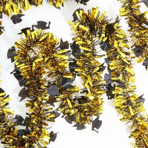 Graduation Tinsel Garland Decor, 50Ft Gold Black Metallic Twist Glitter Tinsel Garland Decorations for Graduation Party Decor (Graduation)2026