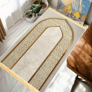 1pc Gold Geometric Modern Prayer Mat - Muslim Prayer Rugs, Polyester, Machine Washable, Indoor/Outdoor Use, Ideal for Pilgrimage & Meditation, Islamic Wall Art