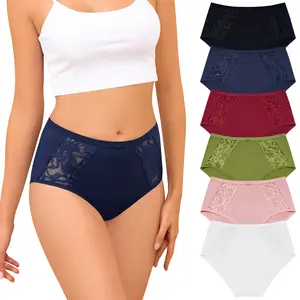 LEVAO Cotton Underwear for Women, Lace High Waisted Lace Hipster, Stretch Briefs for Ladies, Breathable & Soft, 6 Pack