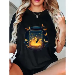 100% Cotton Glowing Fireflies in Jar Graphic Printed Tee T-Shirt