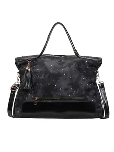 High-Quality Star Moon Print Large Capacity Tote Bag, Fringe Decor, Crossbody & Handheld, Commute Business Travel Laptop Bag, Crossbody Handbag