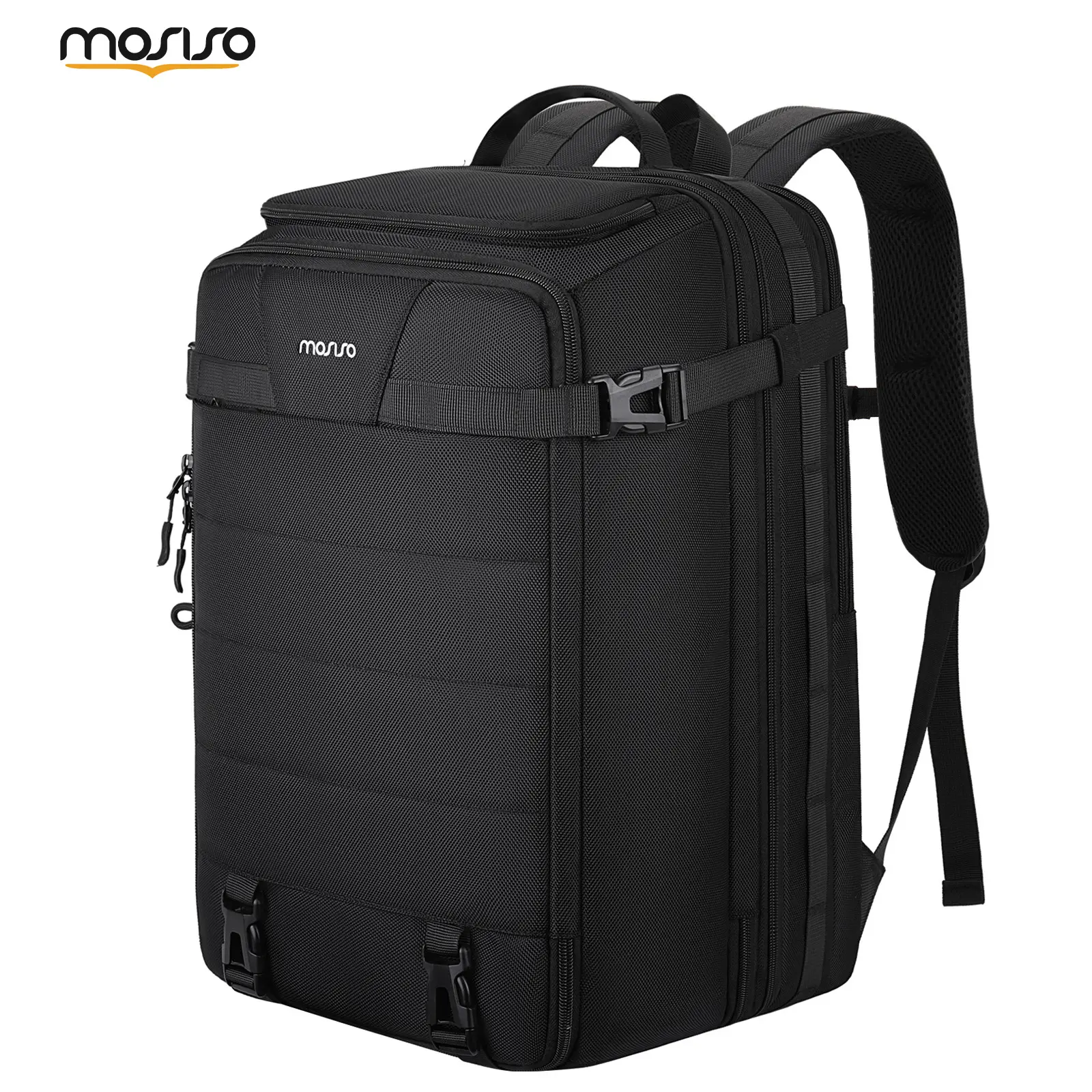 MOSISO Unisex Polyester Solid 40L Expandable Carry On Backpack, 17.3 in Laptop Bag with USB Port, 180° Opening, Wet-Dry Pockets, Luggage Strap for Business Commute