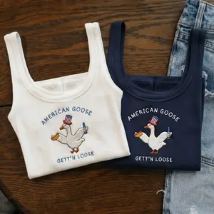 American Goose Gettn Loose 4th of July Crop Top, Silly Goose Patriotic Tank Shirt, Y2K Summer Cami, Country Concert, Ribbed USA 250th Anniversary Tee