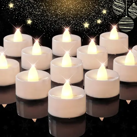 24-Pack Bulk Polypropylene Battery-Powered Flameless LED Tea Lights - Electric Round Tealights with Cozy Warm White Realistic Flicker, LED Breathing Light for Festive Decorations, Stockup (Summer Sale, Fits Votive Holders)