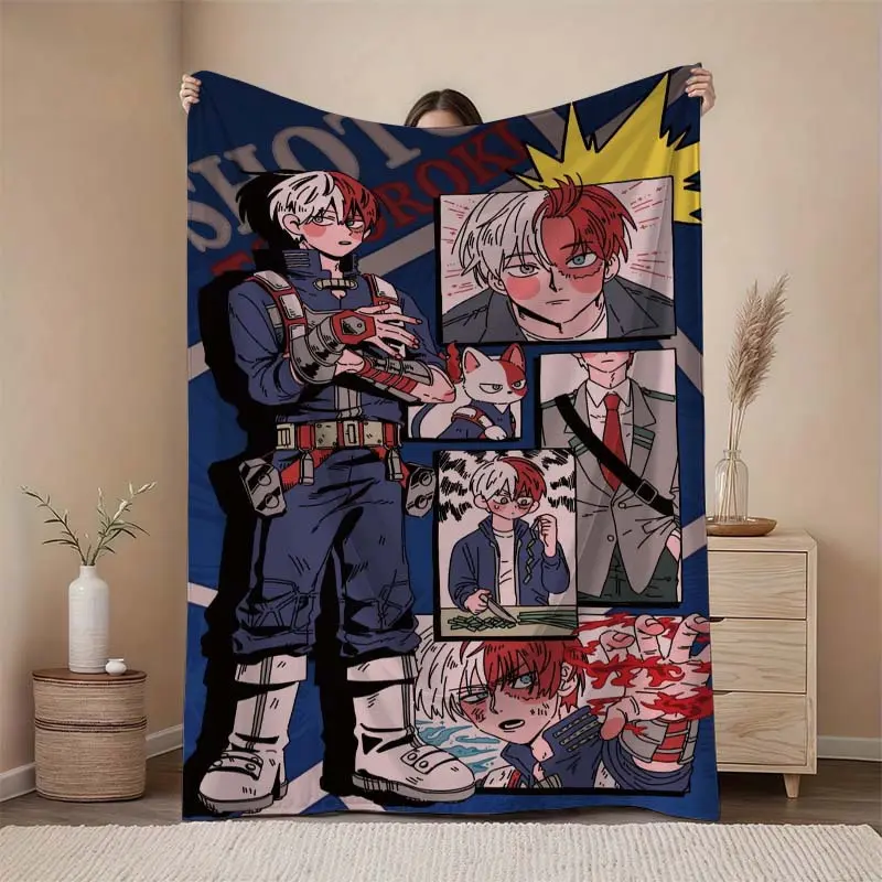 A soft blanket featuring a classic anime character Shoto Todoroki's print, perfect for all seasons, whether for home or camping trips.