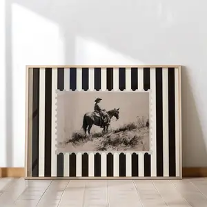 Vintage Cowgirl Print Western Home Decor Cowboy Wall Art Rustic Mid West Striped Cottagecore Poster Retro Rodeo Aesthetic Living Room Print
