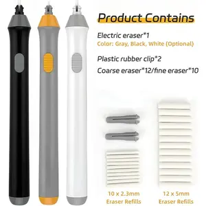 Battery Operated Electric Pencil Eraser Kit with 22 Eraser Refills Automatic Eraser for Art Pencils Drawing Painting (Black)