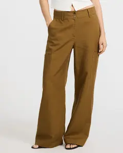 Express Linen-Blend High Waisted Wide Leg Cargo Trouser