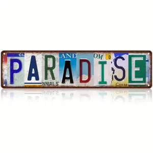 WXi Home Decor Vintage Aluminum Metal Tin Sign - Retro Paradise Street Sign Wall Art 16x4 Inches, Rustic Wall-Mounted Decor for Garage, for Man Cave, Home Bar, Coffee Shop & Outdoor Spaces