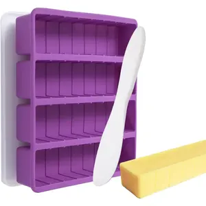 Silicone Butter Molds with Lid & Spatulas - Large Cavity, Non-Stick Homemade Butter Making Mold, Reusable & Easy to Clean, with Tablespoon Marking Lines, Purple Tin